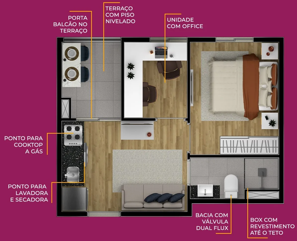 Planta do Metrocasa Jaraguá — 1 dormitório – 28 m²