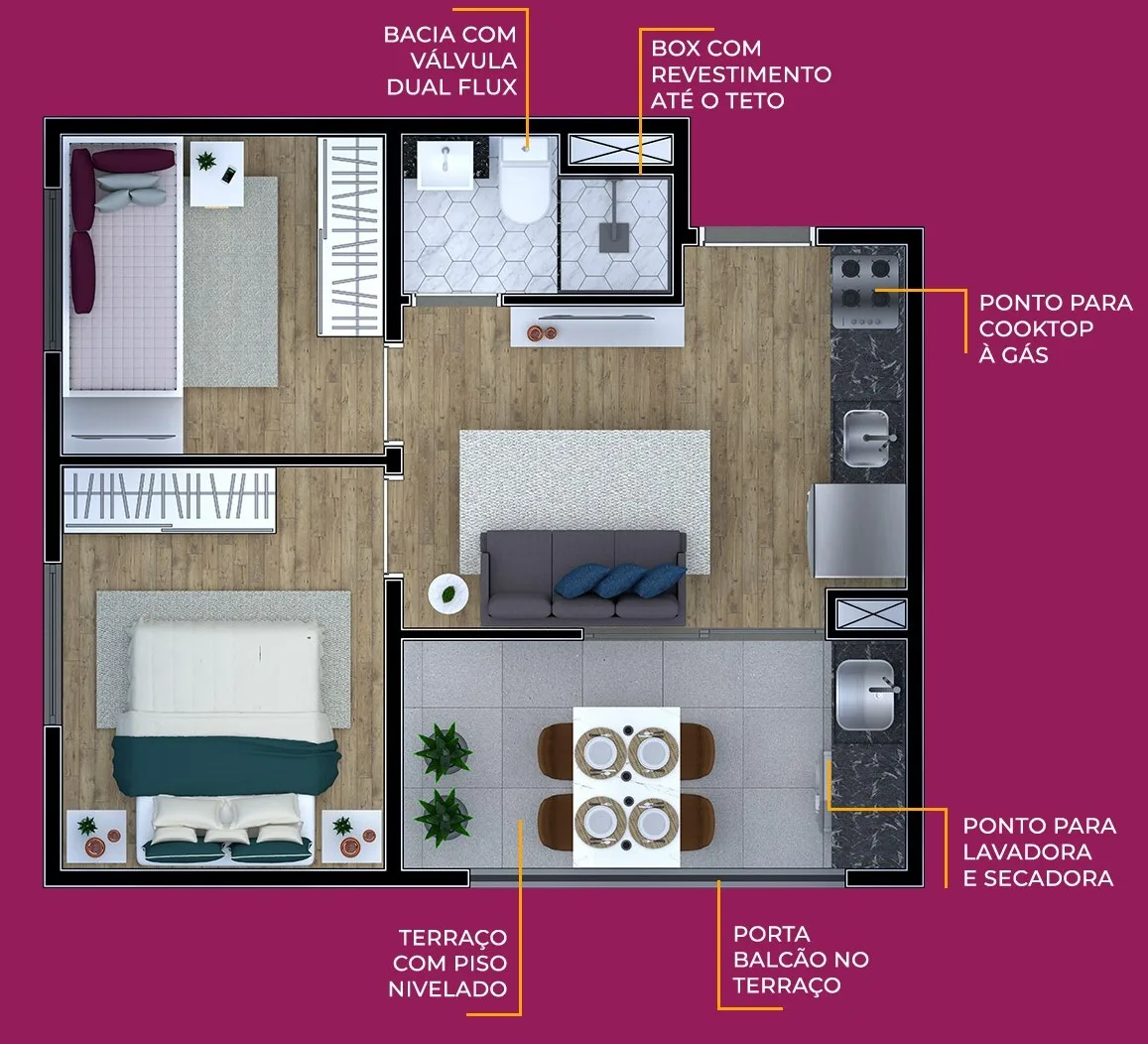 Planta do Metrocasa Jaraguá — 2 dormitórios – 36 m²