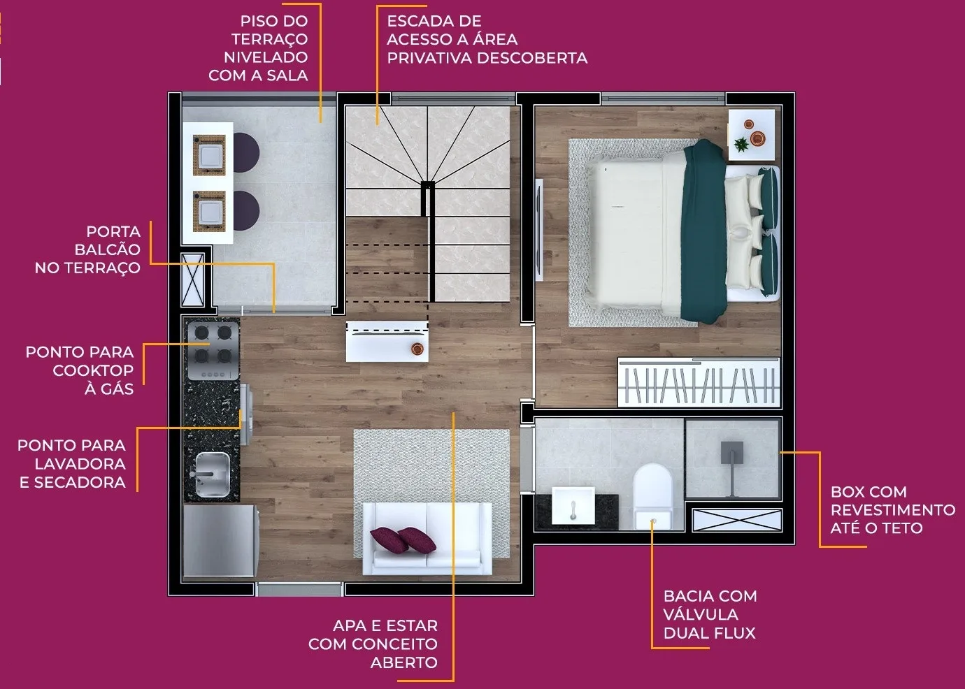 Planta do Metrocasa Jaraguá — 1 dormitório – 53 m² Cobertura