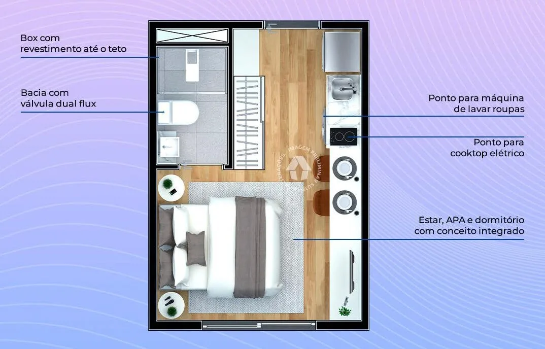 Planta do Metrocasa Jardim Botânico em Cursino — studio de 17 m²