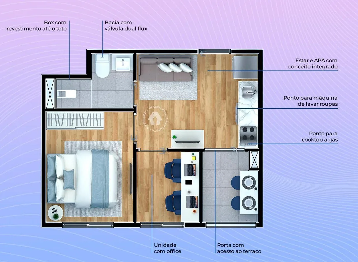 Planta do Metrocasa Jardim Botânico em Cursino — 1 dormitório, 28 m²
