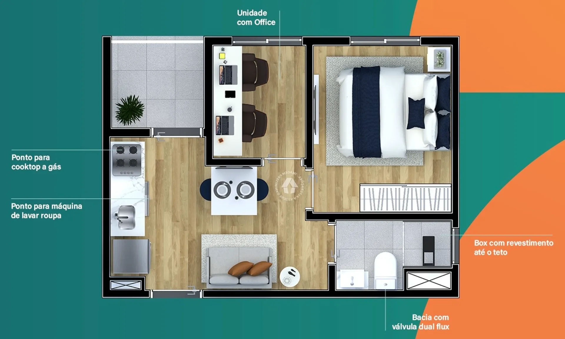 Planta do Metrocasa Parque Independência em Vila Monumento — 1 dormitório – 28 m²