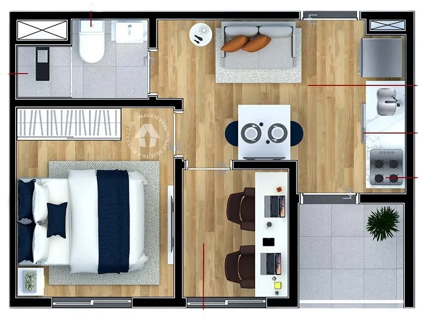 Planta do Metrocasa Penha de França em Penha — 1 dormitório, 28 m²