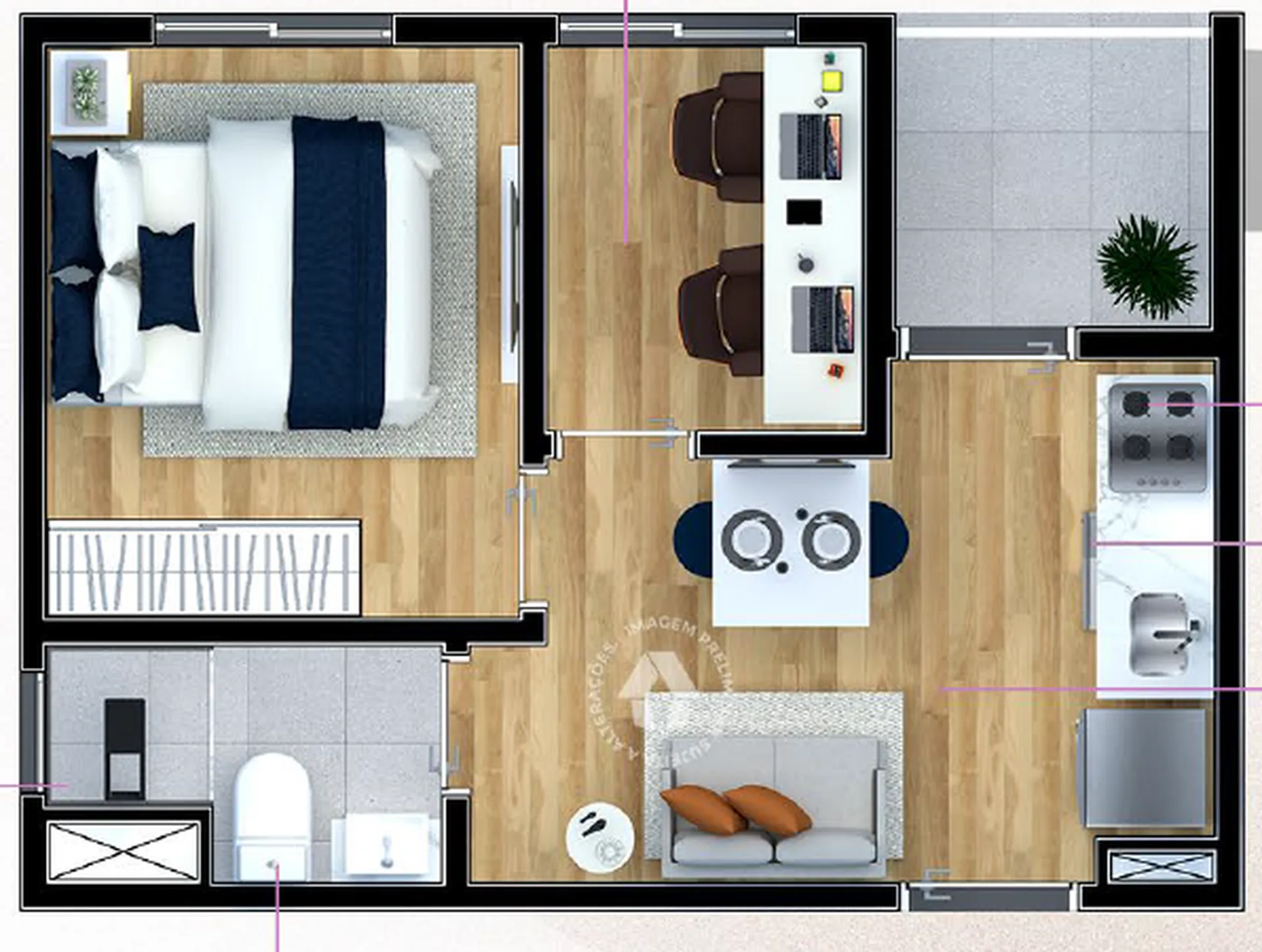 Planta do Metrocasa Prime Vila Ema - Fase 1 em Vila Ema — 1 dormitório, 29 m²