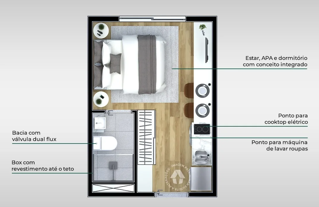 Planta do Metrocasa Real Parque em Morumbi — studio de 16 m²