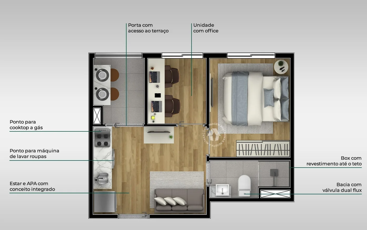Planta do Metrocasa Real Parque em Morumbi — 1 dormitório, 28 m²