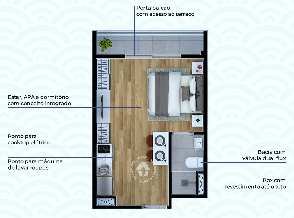 Planta do Metrocasa São Joaquim em Liberdade — 1 dormitório – 17 m² Studio
