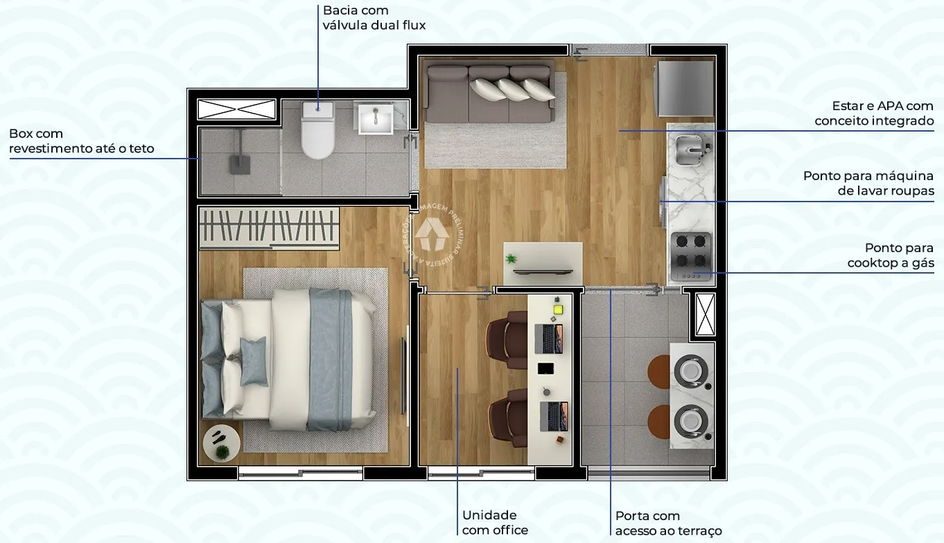 Planta do Metrocasa São Joaquim em Liberdade — 1 dormitório – 28 m²