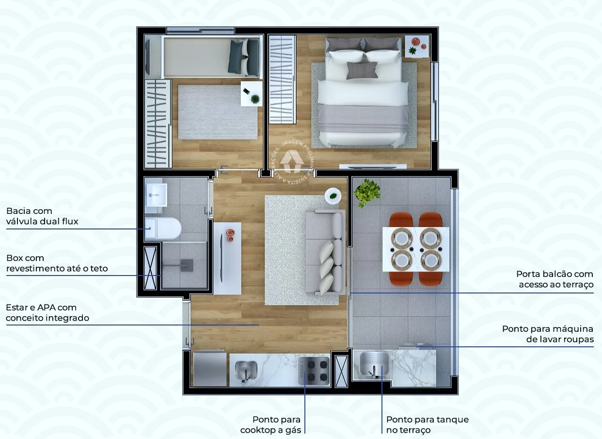 Planta do Metrocasa São Joaquim em Liberdade — 2 dormitórios – 35 m²