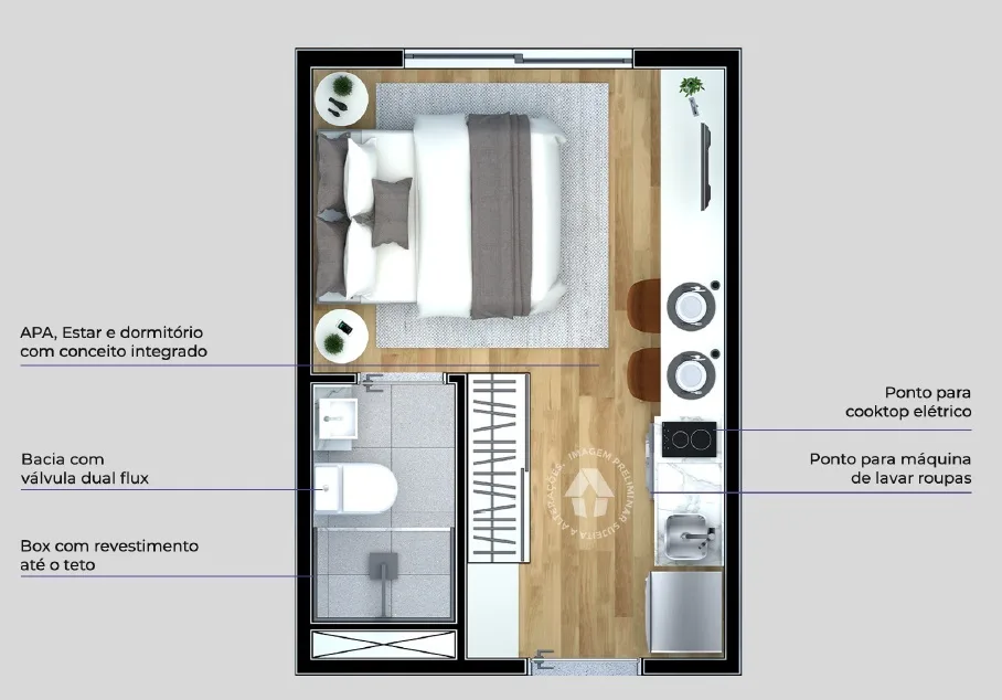 Planta do Metrocasa Vila das Belezas II — 1 dormitório – 17 m² Studio