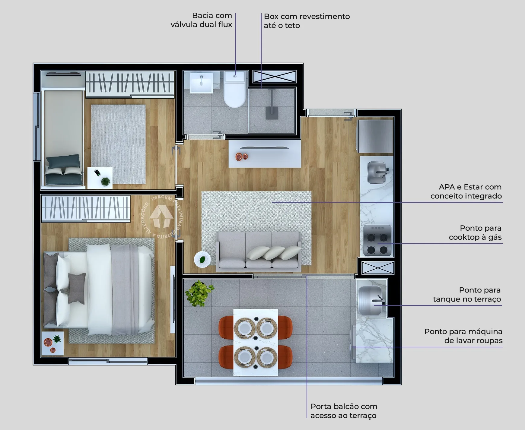 Planta do Metrocasa Vila das Belezas II — 2 dormitórios – 35 m²