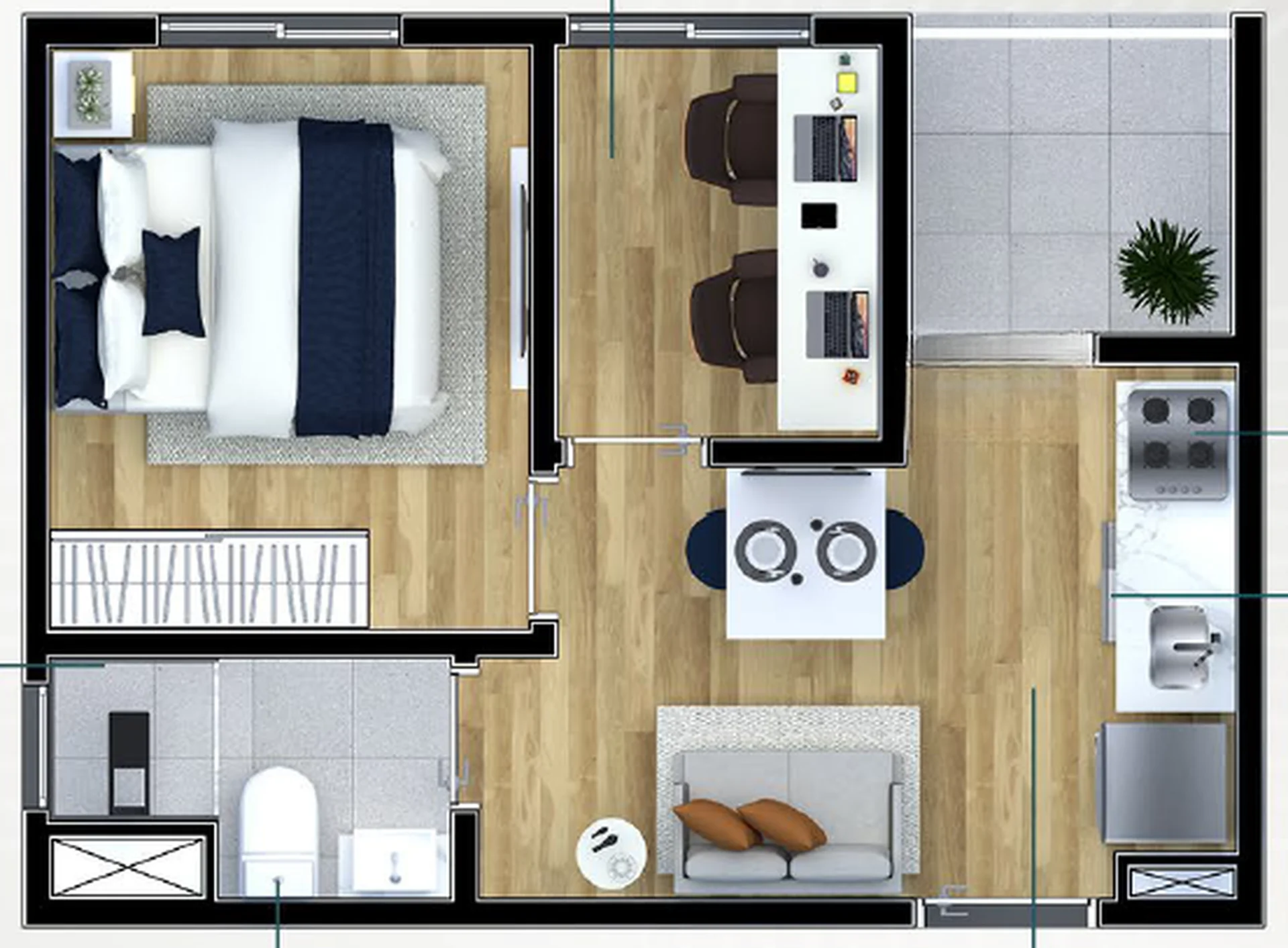 Planta de 1 dormitório de 28 m² do Metrocasa Viva Itaquera