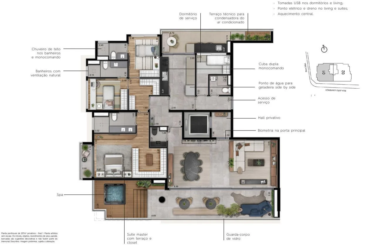 Planta do Metropolitan Vila Nova em Vila Nova Conceição — 207 m² cobertura horizontal