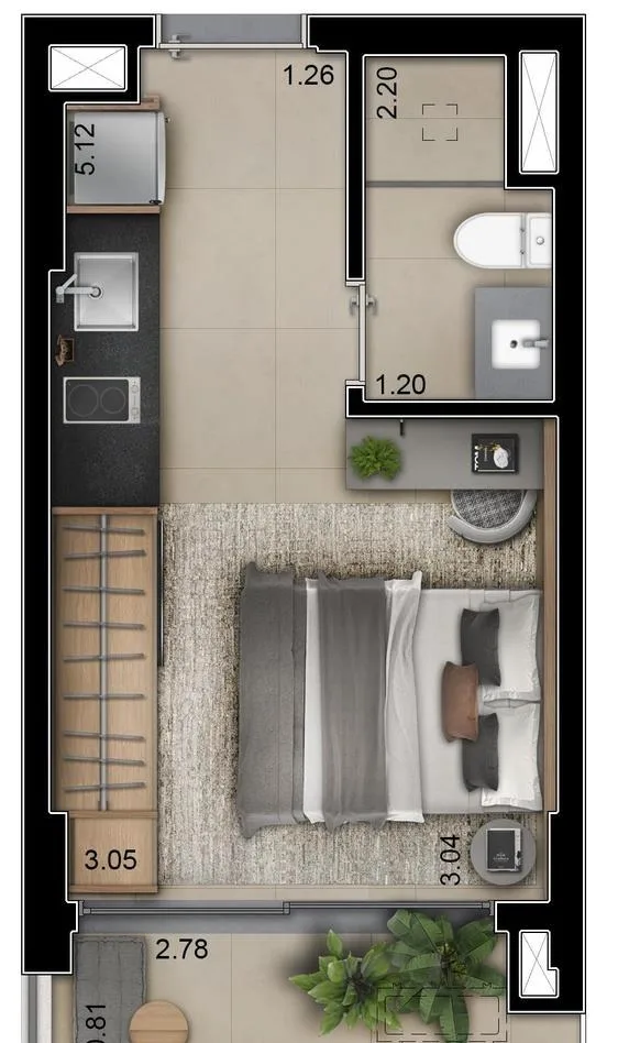 Planta do Metropolitan Vila Nova Studios em Vila Nova Conceição — studio de 24 m²