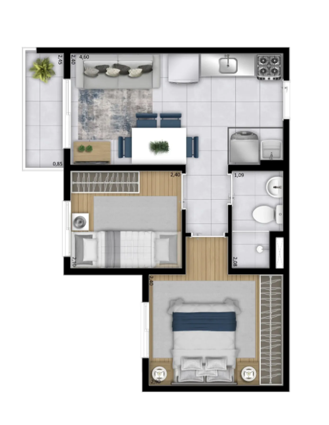 Planta do Meu Plano&Itaquera Amoreira em Itaquera — 2 dorm. 34,34 m²