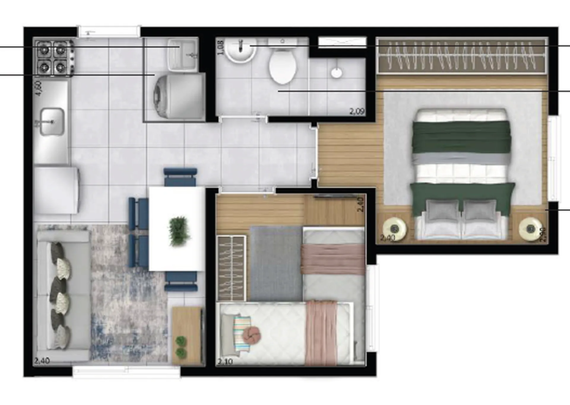 Planta do Meu Plano&Itaquera Ipê em Itaquera — 2 dorm. 31,66 m²