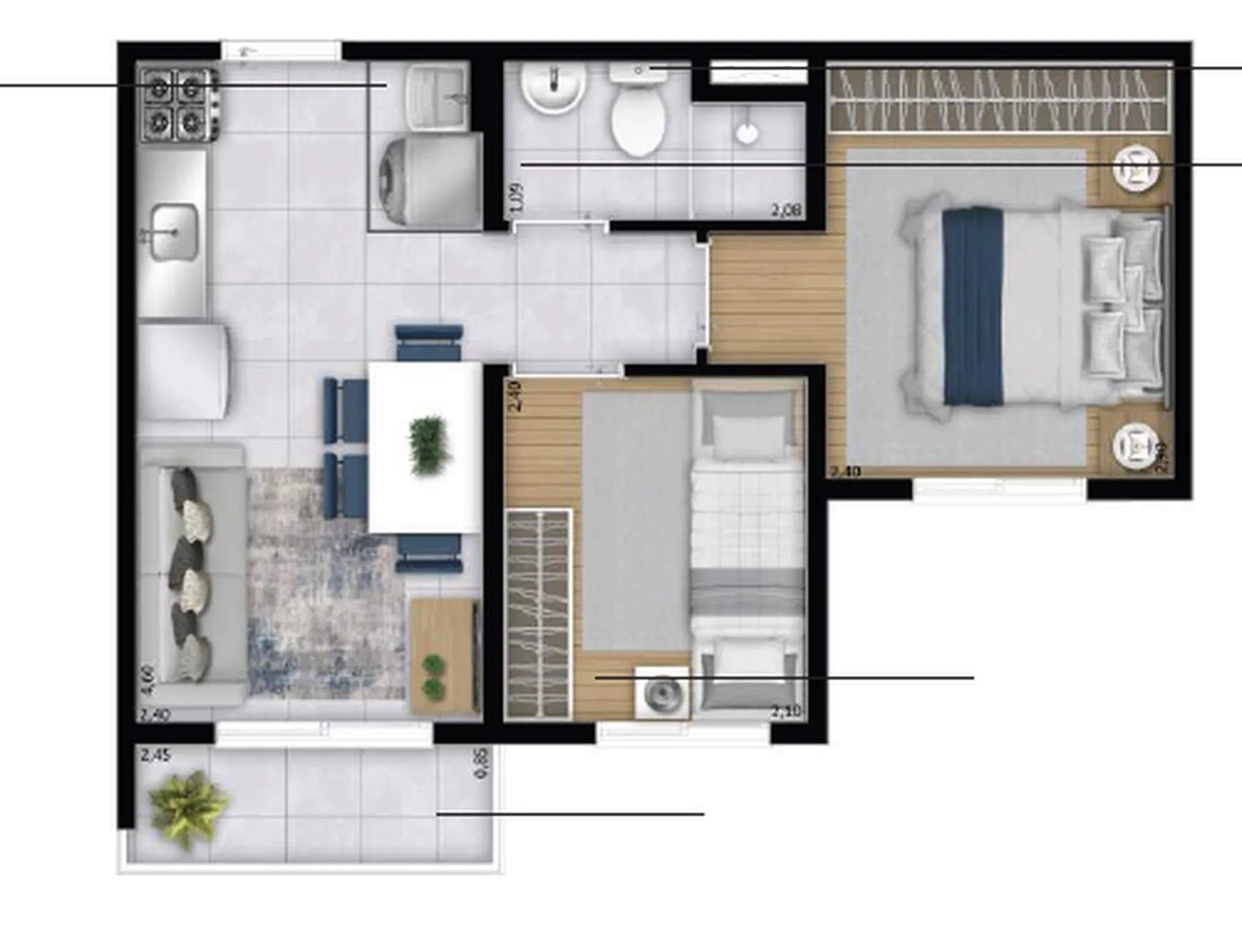 Planta do Meu Plano&Itaquera Ipê em Itaquera — 2 dorm. 34,34 m²