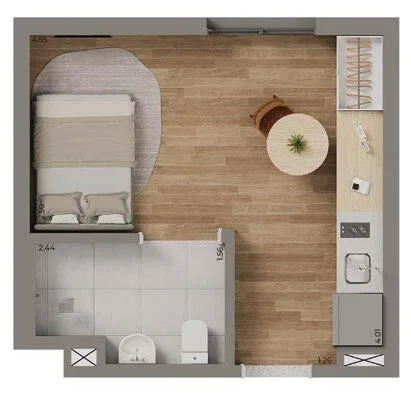 Planta do Mirad em Saúde — 1 dormitório – 21 m² Studio