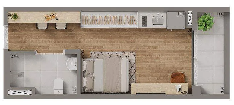 Planta do Mirad em Saúde — 1 dormitório – 26 m² Studio