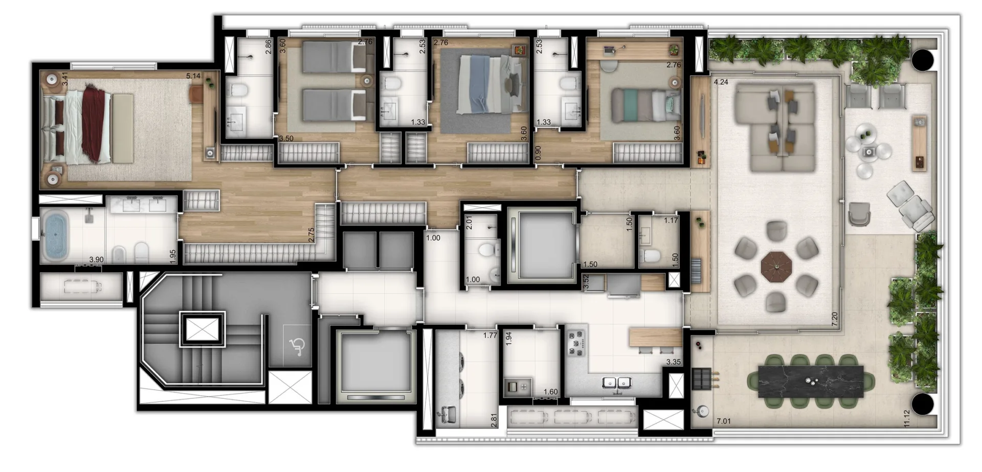 Planta do Mirage Ibirapuera em Moema — 4 dormitórios – 238,7 m²