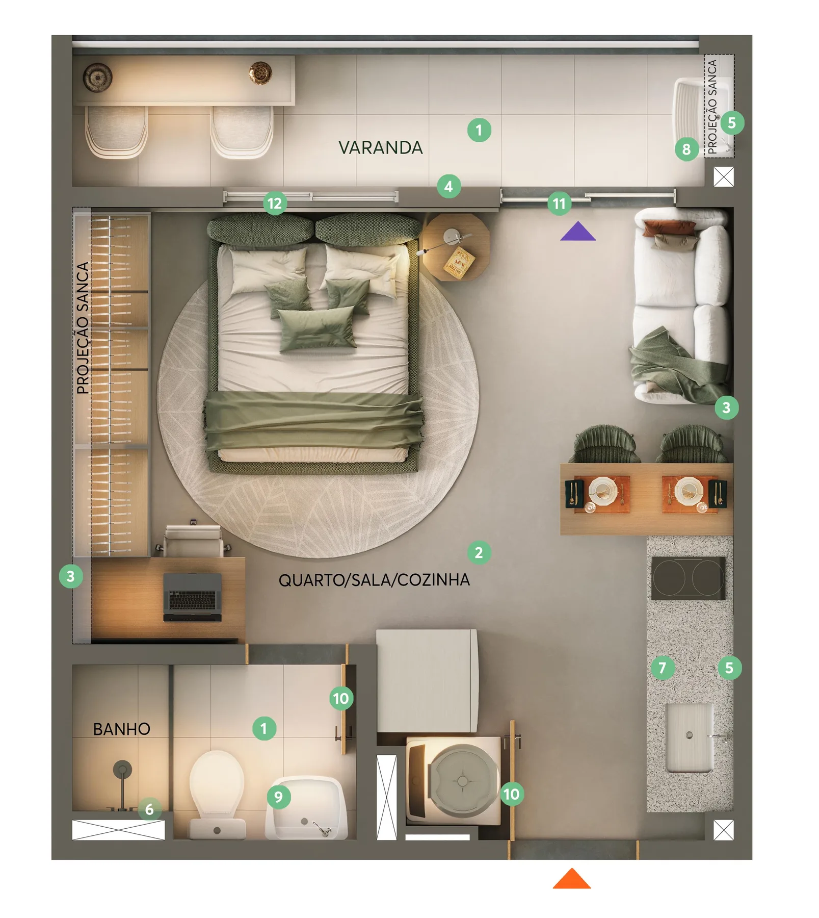 Planta do Mirante do Farol em Jaguaré — 1 dorm. 21,62 m² studio