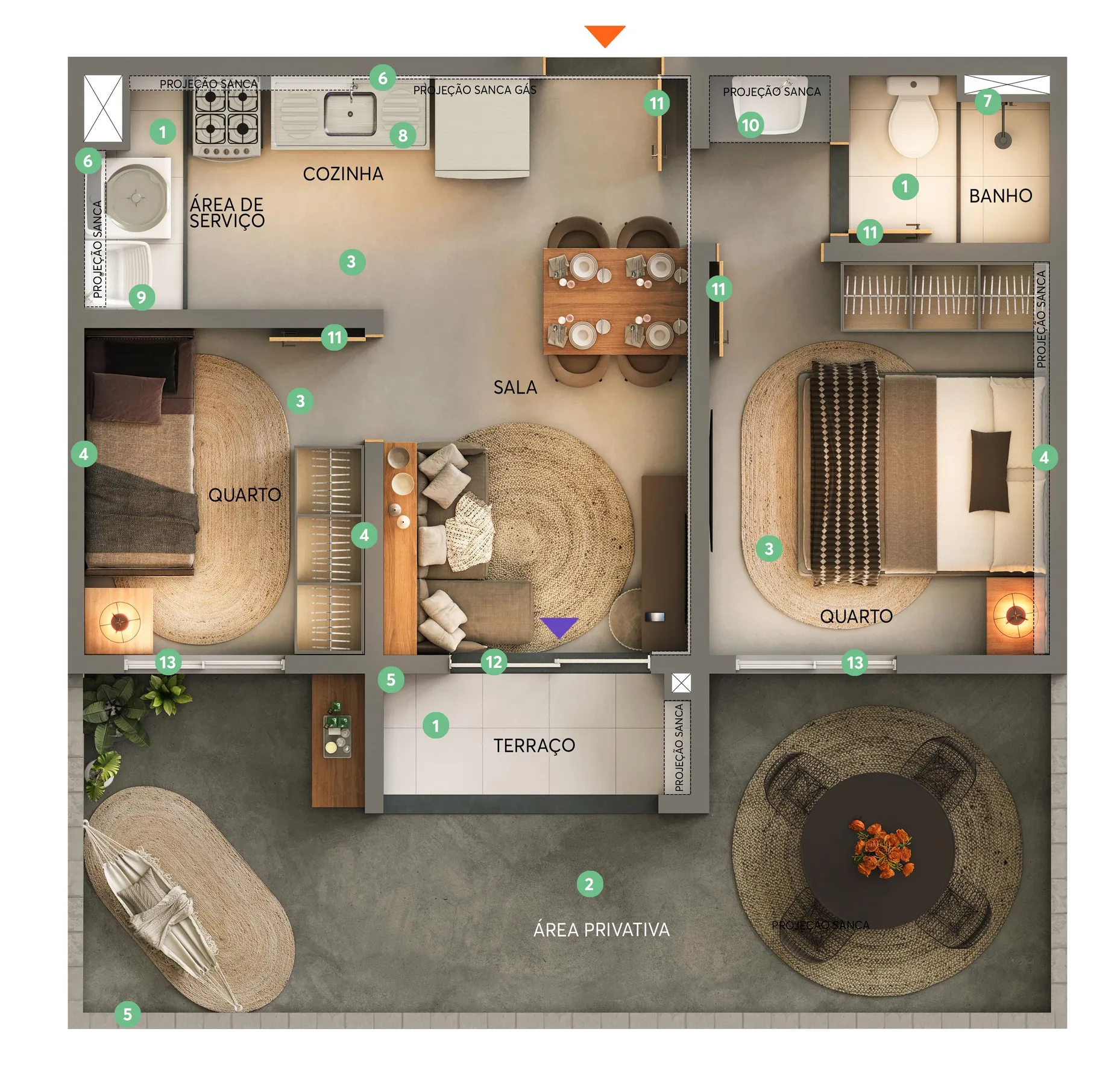 Planta do Mirante do Farol em Jaguaré — 2 dorm. 47,21 m² garden
