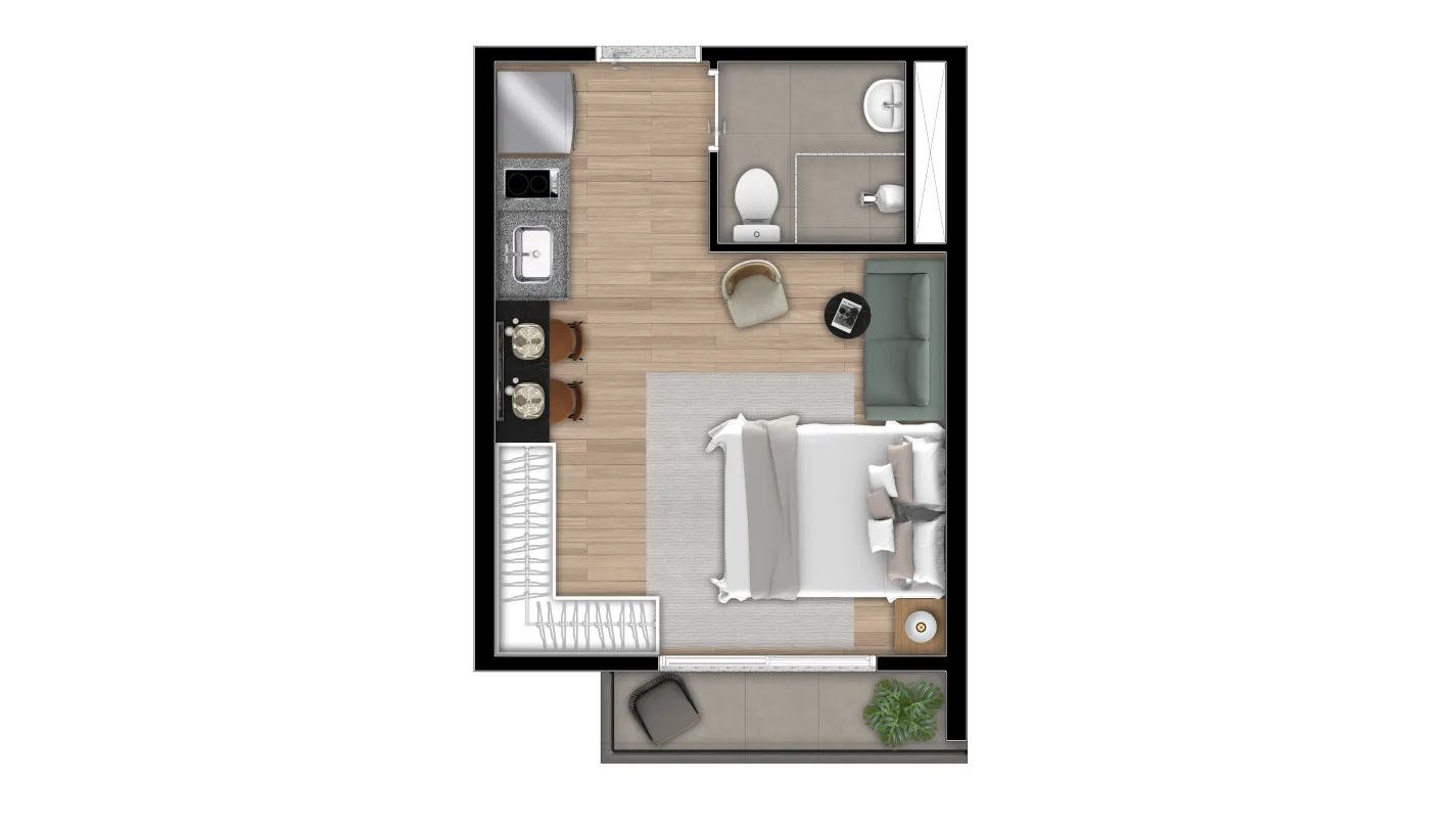 Planta do Mirus — 1 dormitório – 24 m² Studio
