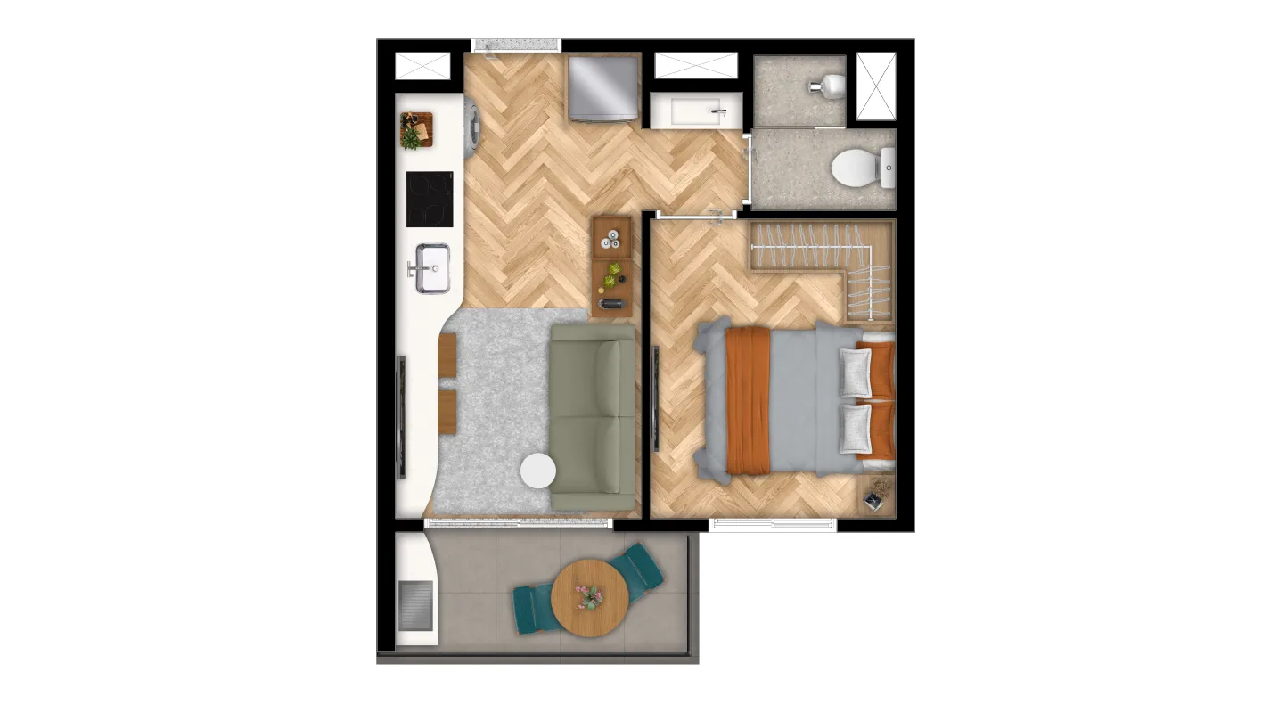 Planta do Mirus — 1 dormitório – 28 m²