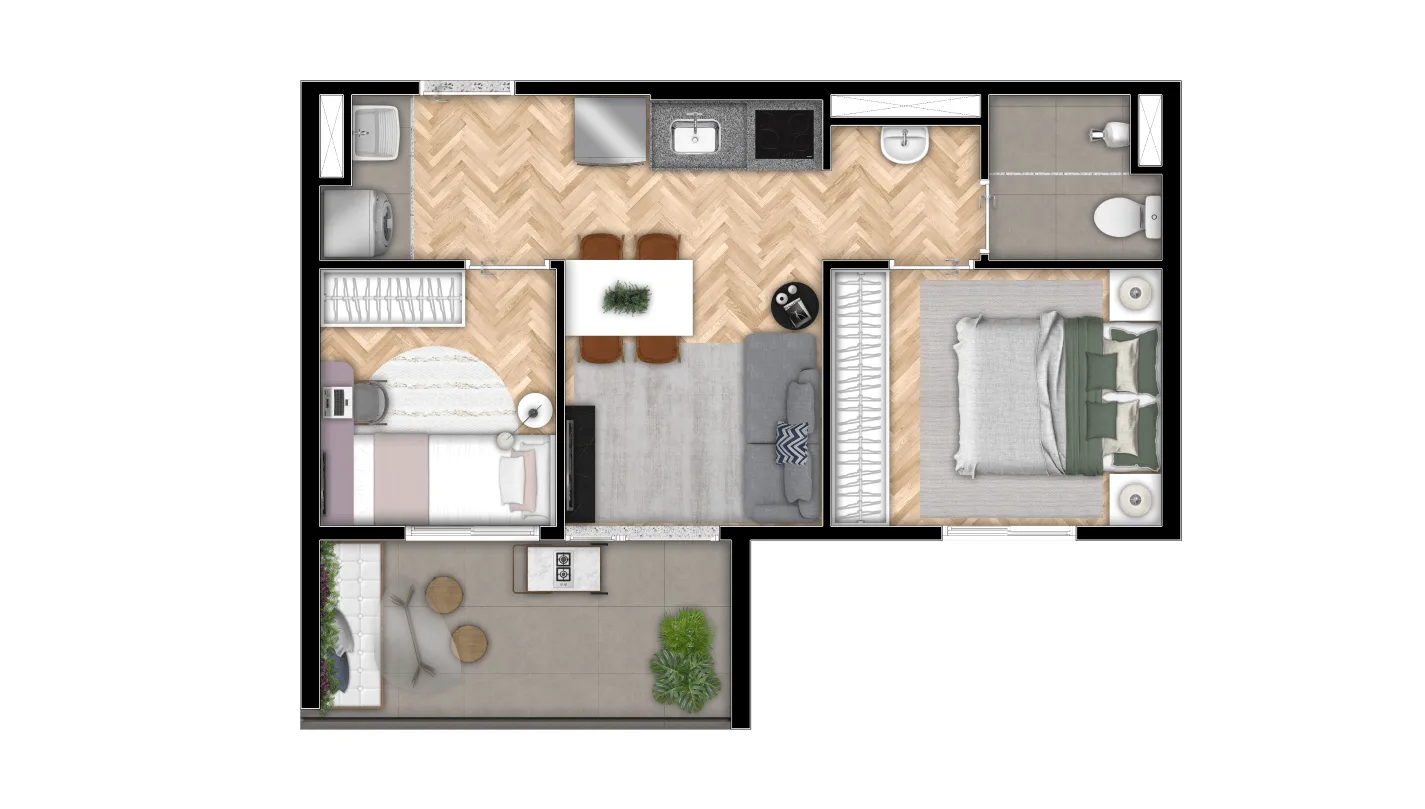 Planta do Mirus — 2 dormitórios – 42 m²