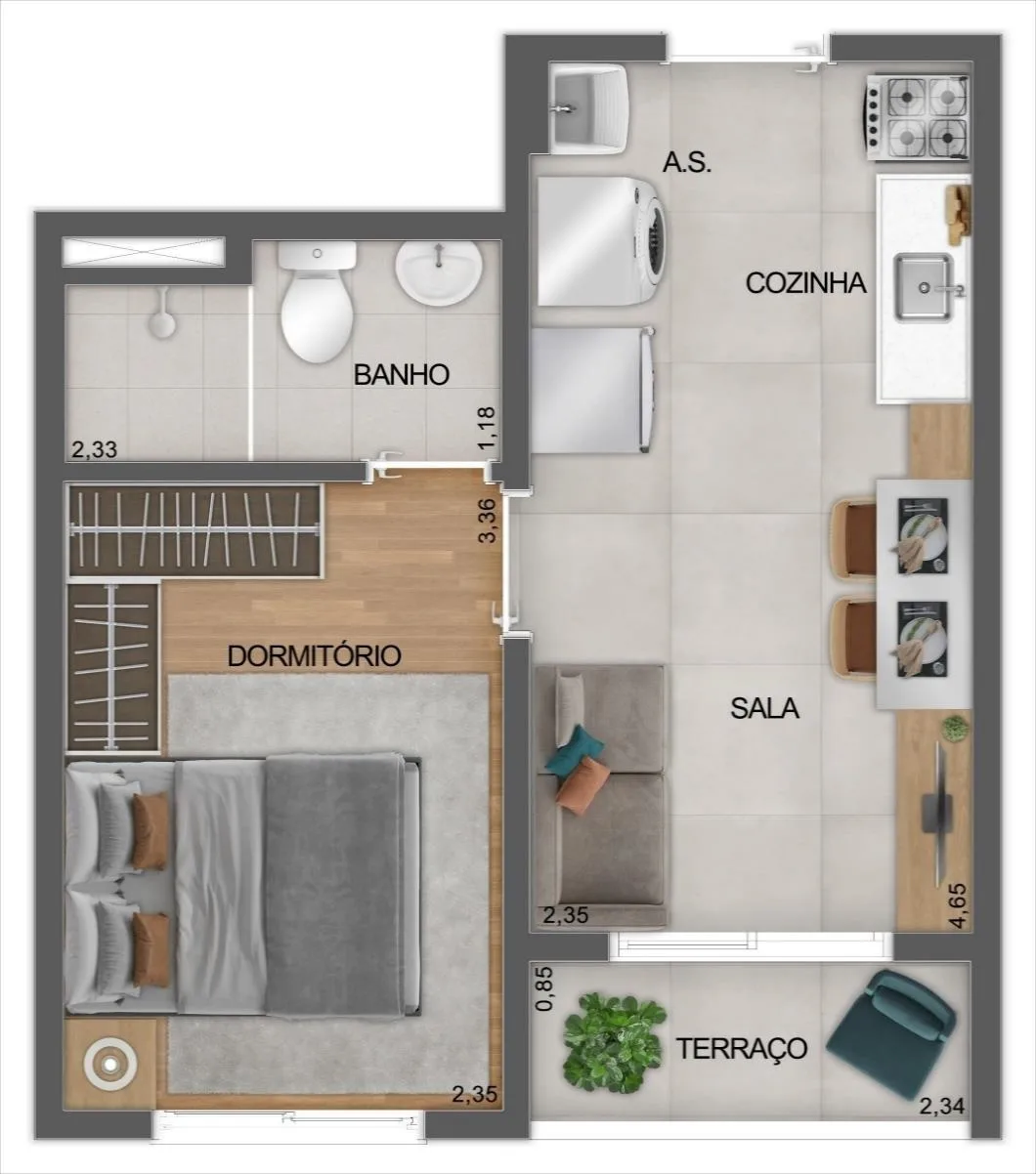 Planta do Mistá by Plano&Plano Tupinás em Saúde — 1 dormitório – 27 m²