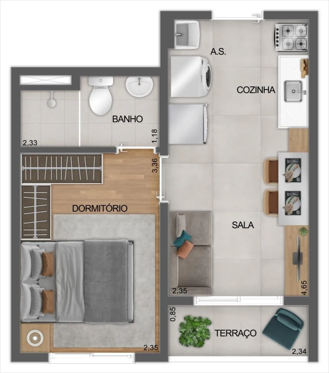Planta do Mistá Ubiatans em Saúde — 1 dormitório, 27 m²