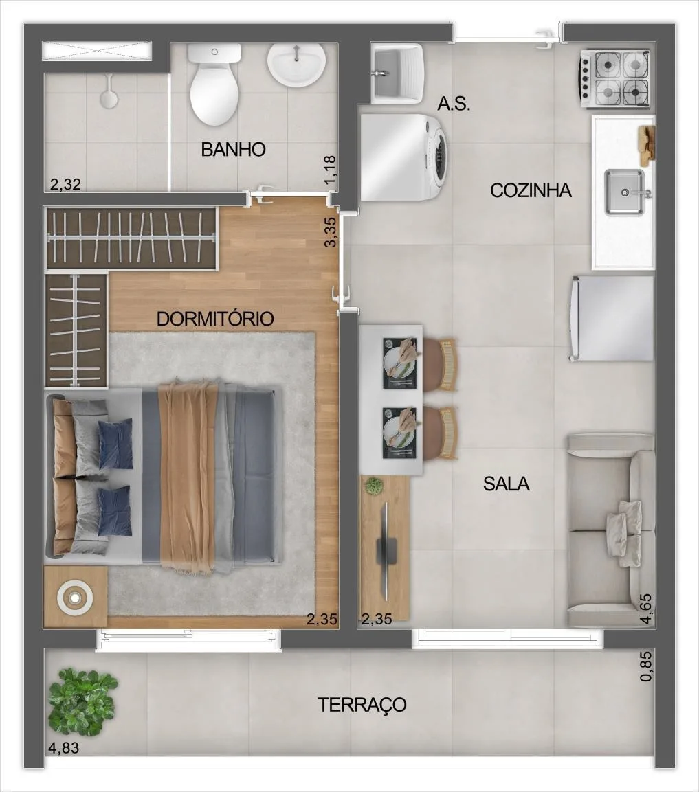 Planta do Mistá Ubiatans em Saúde — 1 dormitório, 29 m²