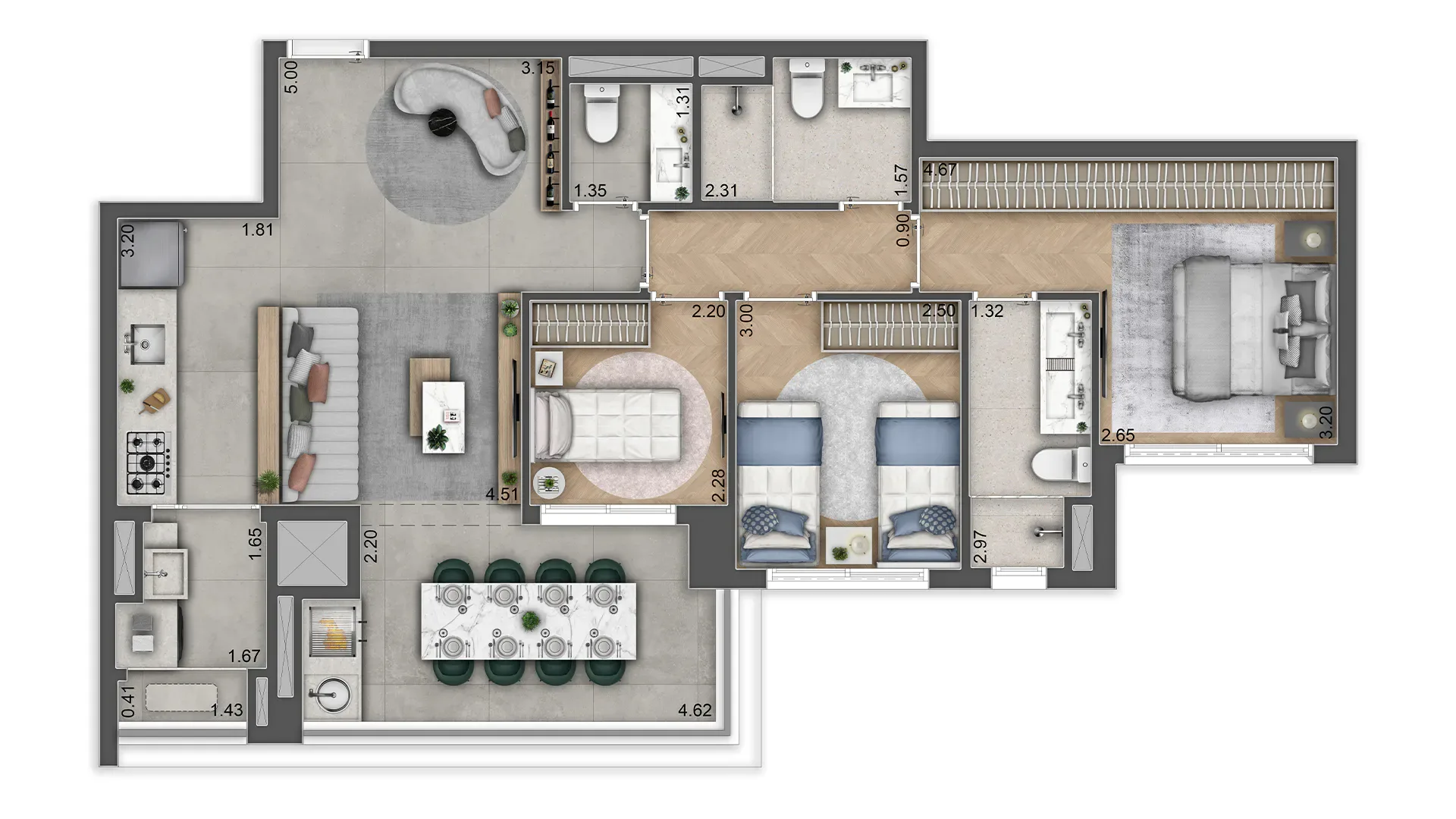 Planta do ML Brooklyn em Brooklin — 3 dormitórios, 84 m²