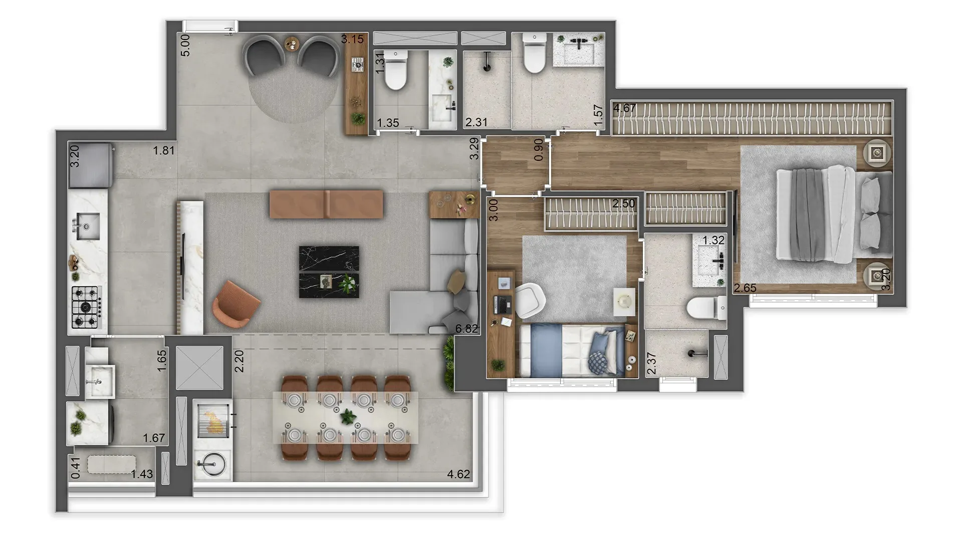 Planta do ML Brooklyn em Brooklin — 2 dormitórios, 84 m² (opção)