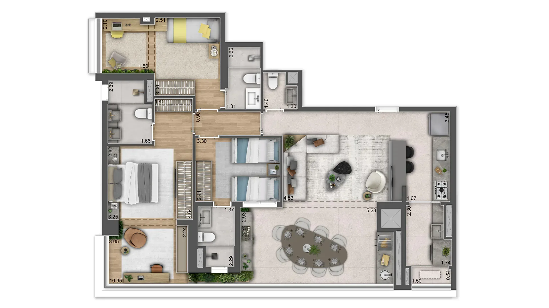 Planta do ML Brooklyn em Brooklin — 3 dormitórios, 118 m²