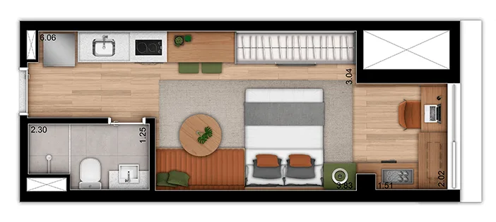 Planta do Moa 292 em Moema — 1 dormitório – 26 m² Studio