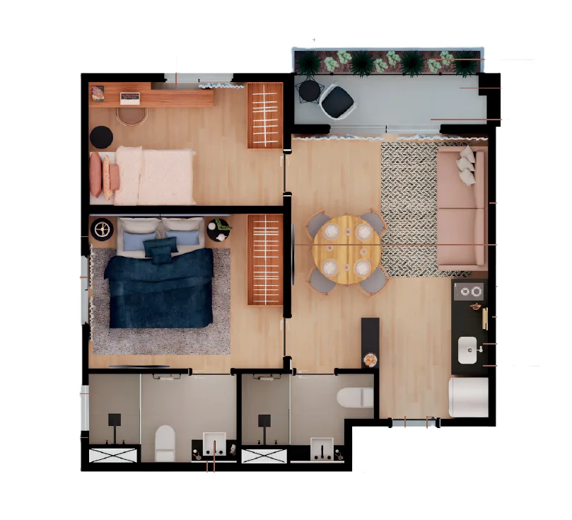 Planta do Moema Jazz em Moema — 2 dormitórios, 48 m²
