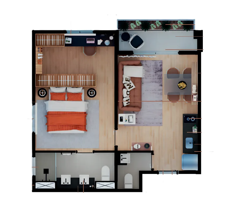 Planta do Moema Jazz em Moema — 1 dormitório, 48 m² (opção)
