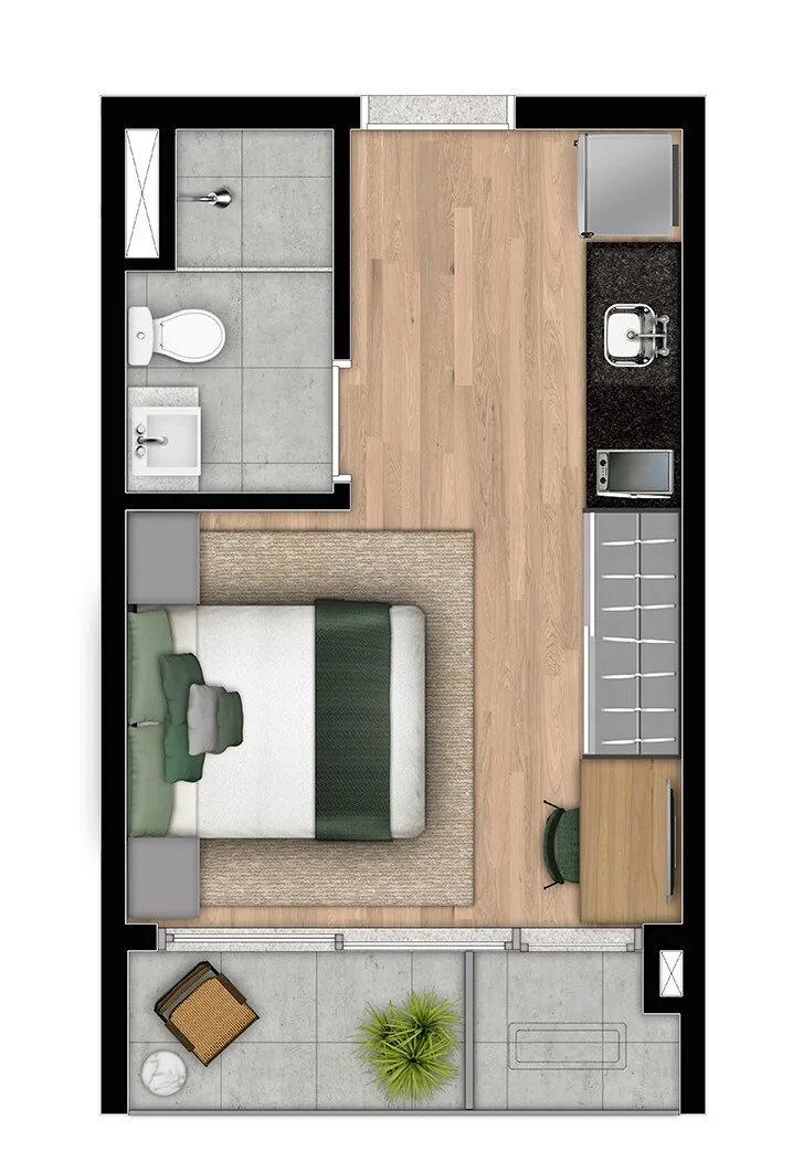 Planta do Moma Studios + em Moema — studio de 23,95 m²