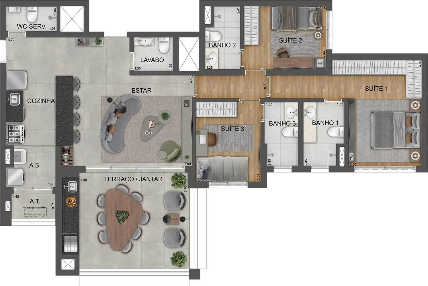 Planta do Mooca Città Milano em Mooca — 3 dormitórios – 118 m²