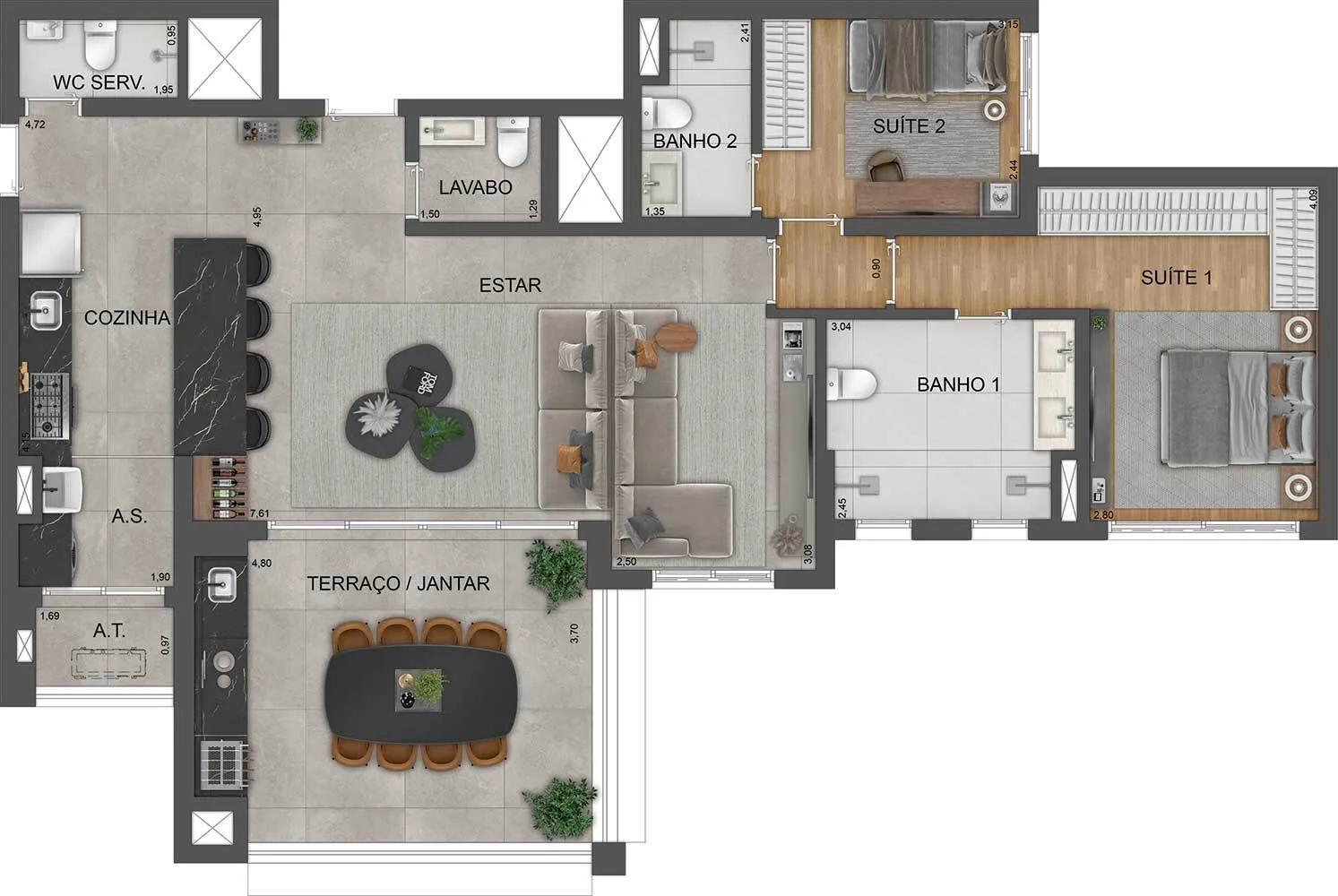 Planta do Mooca Città Milano em Mooca — 2 dormitórios – 118 m²