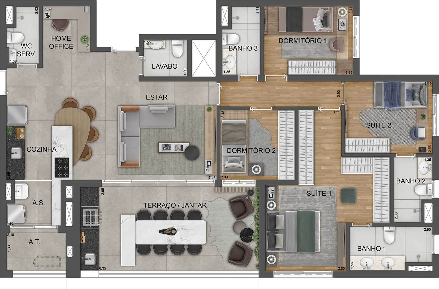 Planta do Mooca Città Milano em Mooca — 4 dormitórios – 135 m²