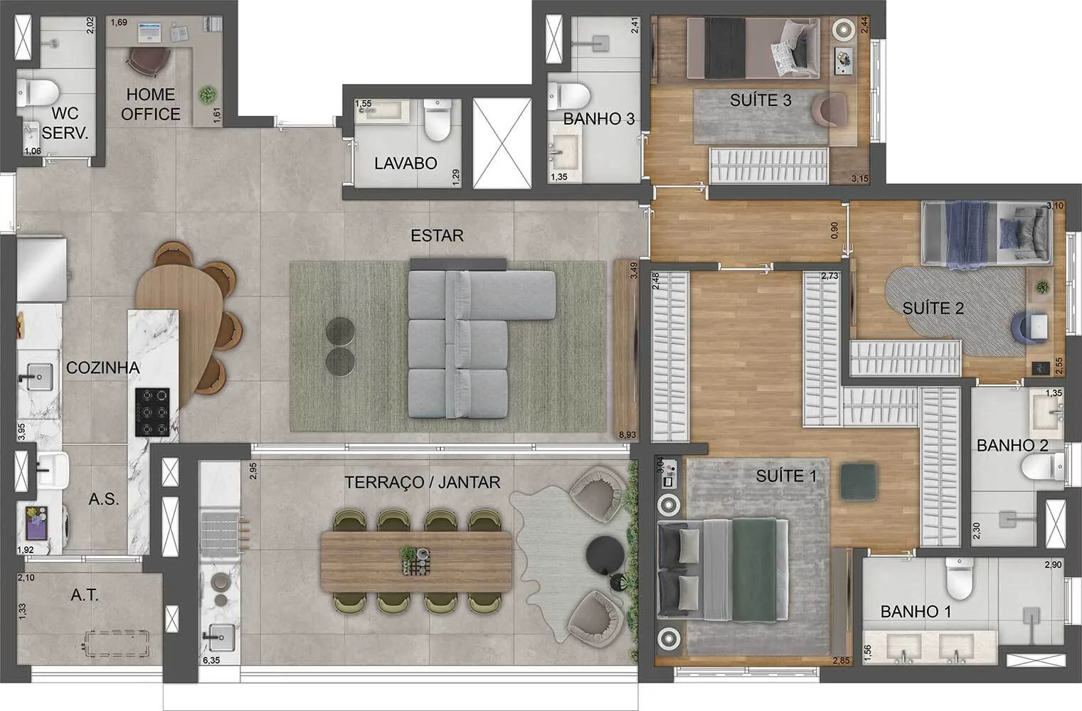 Planta do Mooca Città Milano em Mooca — 3 dormitórios – 135 m²