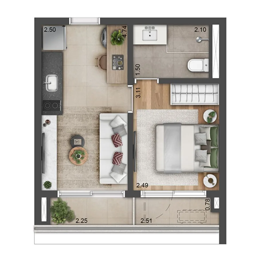 Planta do Most Moema Smart em Moema — 1 dormitório, 33 m²