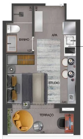 Planta do Movi Campo Belo em Campo Belo — 22 m² studio