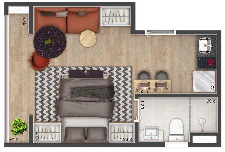 Planta do Multi Praça da Árvore em Saúde — studio de 24 m²