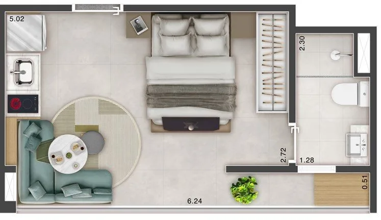 Planta do Multi Praça da Árvore em Saúde — studio de 24 m²