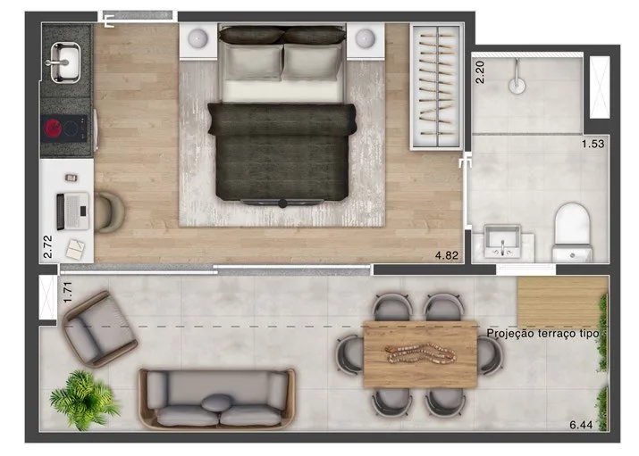 Planta do Multi Praça da Árvore em Praça da Árvore — 1 dormitório – 32 m² Garden