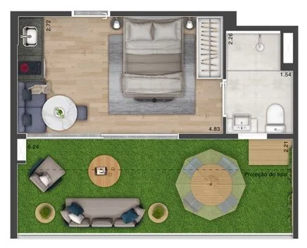 Planta do Multi Praça da Árvore em Praça da Árvore — 1 dormitório – 35 m² Garden
