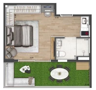 Planta do Multi Praça da Árvore em Praça da Árvore — 1 dormitório – 37 m² Garden